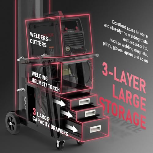 YESWELDER Welding Cart with 3 Drawers for MIG Welder TIG Welder and Plasma Cutter, Heavy Duty Large Storage 360° Rolling Welding Trolley by YESWELDER - Image 5