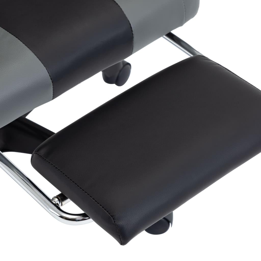 Gaming-Stuhl mit Fußstütze Kunstleder Grau Schwarz ergonomische Rückenlehne Armlehne Kopfstütze Lendenstütze höhenverstellbar drehbar mit Rollen für Homeoffice Arbeitszimmer Komfort