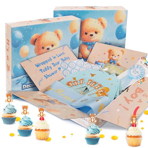 Image of Party Spot!Bear Baby Shower Decorations Boy,80 pcs Balloons,4 Wood Grain Blocks with Letter, inchWe can bearly wait inch Backdrop,Banner,Tablecloth,Balloon Pump, Blue Brown Bear Theme