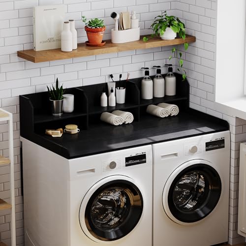 ChooChoo 2-Tier Washer Dryer Countertop with Adjustable Shelf, Spacious Laundry Room Storage for Folding Clothes and Efficient Organization, Black