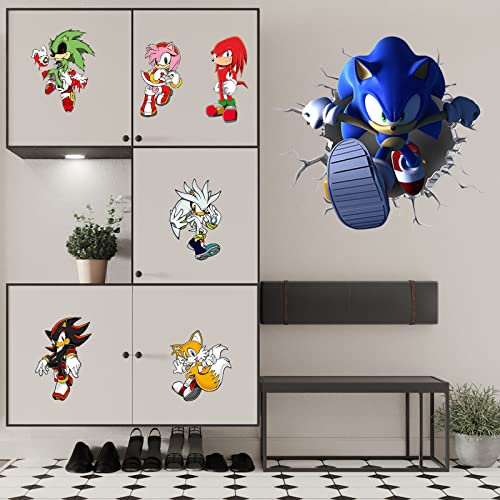 Sonic Combination Wall Decals Cartoon Wall Stickers Peel And Stick For Boys Room Mural Decor For Kids Bedroom Living Room Bathroom Vinyl Wall Decoration Gift Supplies (15.7“X35.4") #TOP3