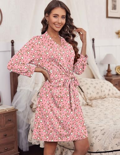 Image of HOTOUCH Womens Robe Lightweight Short Knit Bathrobe Soft Ladies Sleepwear with Pockets