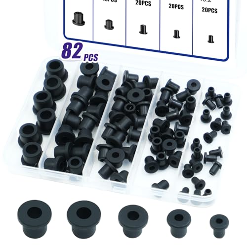 82PCS 5 Sizes Silicone Rubber Grommets Kit for Wiring, Black Rubber Hole Grommet Assortment Kit, Rubber Wire Grommets Top Hat Grommets, Used for Automotive, Vinyl Tubing in Hydroponic