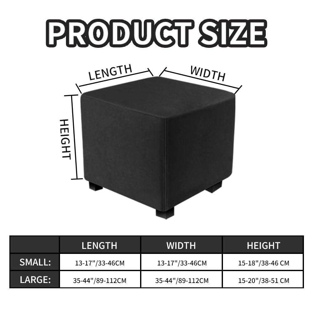 DUJUIKE Copri Poggiapiedi, Copertura Ottomana, Copri Pouf Rettangolare in Velluto Lavabile,elasticizzato con fondo elastico(L&W: 33–46 cm, H: 38–46 cm, nero)