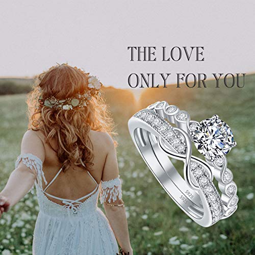 Bonlavie 925 Sterling Silver Infinity Ring Set For Women Twisted Wedding Bands Engagement Rings Bridal Set 1.75Ct Cubic Zirconia Promise Ring For Her Size 9 #TOP3