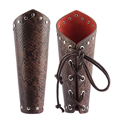 GelConnie Men's Leather Gauntlet Wristband Medieval Bracers Snakeskin Viking Wrist Guards Archery Guards Bracers Wide Arm Armor Cuff Halloween Renaissance Costume Props Cover