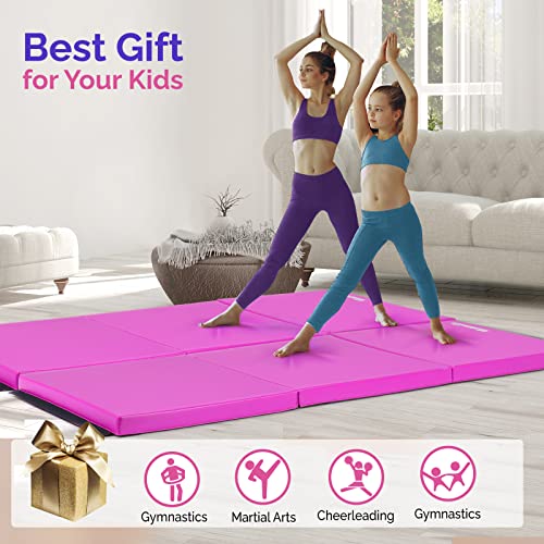 Matladin 2 Pack 6\' Folding Tri-fold Gymnastics Gym Exercise Aerobics Mat, 6ft x 2ft x 2in PU Leather Tumbling Mats with Hook & Loop Fastener for Stretching Yoga Cheerleading Martial Arts