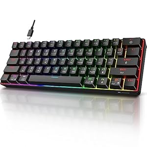 KOORUI 60% Gaming Keyboards, 61 Keys Wired Ultra-Compact Mechanical Keyboard 26 RGB Backlit with Red Switch Mini Keyboards for Windows MacOS Linux