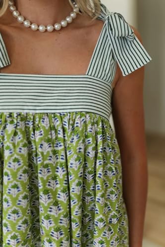 Image of Women Tie Shoulder Mini Dress Floral Ruffle Babydoll Dress Boho Square Neck Sundress Cute Summer Dresses