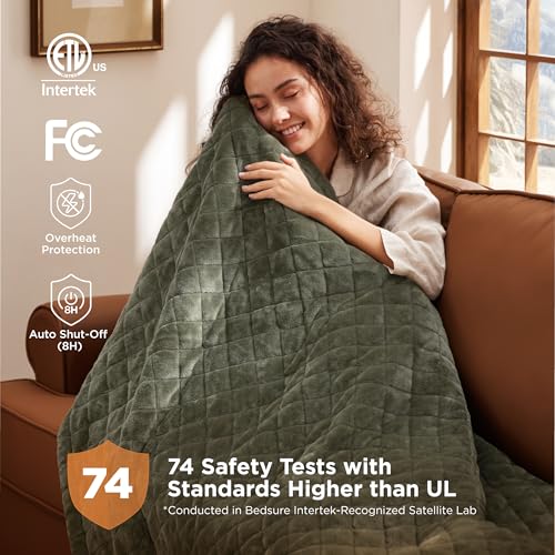 Image of Bedsure Electric Blanket King Size - Dual Control Heated Weighted Blanket King with 10 Heat Settings, Fast Heating with 10 Time Settings (100x90 inches, Olive Green)