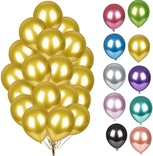 12 Inch Black Metallic Balloons, Pack of 50 Shiny Black Chrome Latex Balloons, Helium Balloons for Valentines Engagement Graduation Baby Shower Wedding Anniversary Birthday Party Decorations