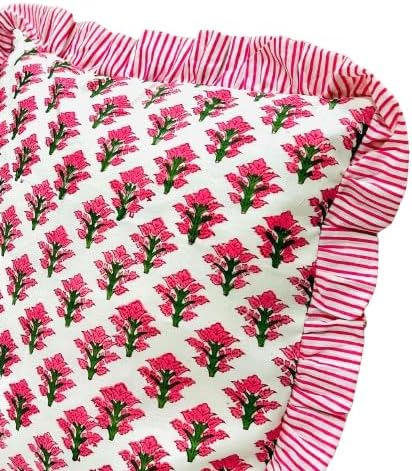 Pink Ruffle Throw Pillow Cover for Couch-20x20 Inch Cotton Stripe Cushion Cover for Living Room Hidden Zipper Boho Pillowcase Outdoor Pillow (Color-5, 20x20)