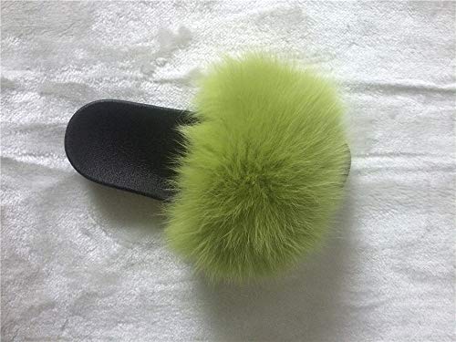 LVCOMEFF Women Real Fox Fur Sandals Slides Lime Green Rose Red Color Slippers Summer Fluffy3