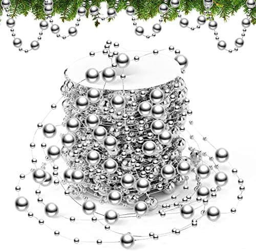 Pangda 65.6 Feet Christmas Tree Beads Garland Plastic Pearl Strands Chain for Christmas Wedding Decoration (Silver)