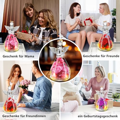Ewige Rose LED Engel Figur - Muttertags- & Geburtstagsgeschenk für Mama, Tochter oder Frau - Infinity Rosen Blumen Geschenk