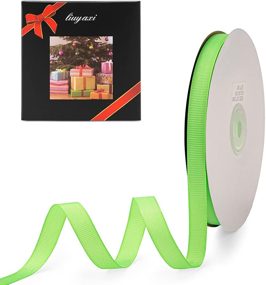 LIUYAXI 1/2" X 50 Yards Solid Apple Green Grosgrain Ribbon, Perfect for Crafts, Wedding Decor, DIY Hair Accessories, Sewing, Gift Package Wrapping and More