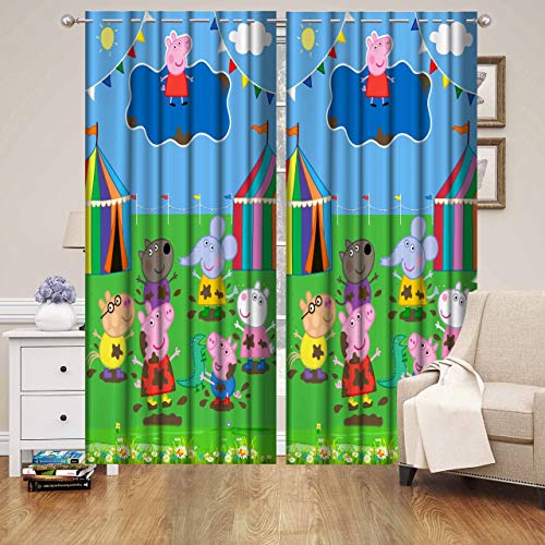 Image of Polyester 3D Digital Printed Beautiful Kids Cartoon Room Curtains | Kids Curtains for Kids Room | Nursery Curtains (Design-PPigMix, 4x5 Ft-Window-2 Pieces)
