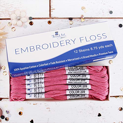 Image of 12 Skeins ThreadArt Cotton Embroidery Floss, Dusty Rose | Long fiber cotton embroidery floss for cross stitch, hand embroidery and bracelets. Six-strand floss separates easily.