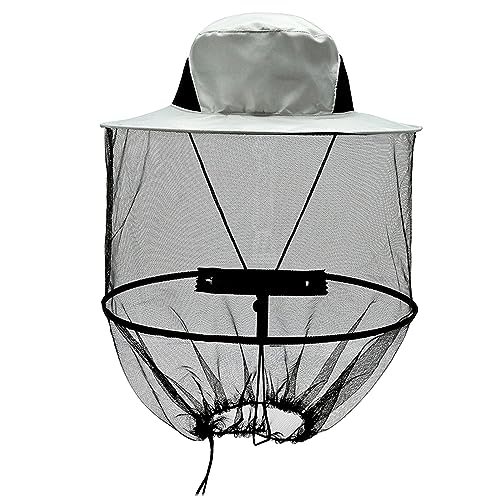 MUNSKT Mosquito Head Net Grey Sun Hat, Foldable Cap with Face Netting Cover, Quick Dry Wide Brim Protection Mask, Breathable Anti Insects Bug Bee for