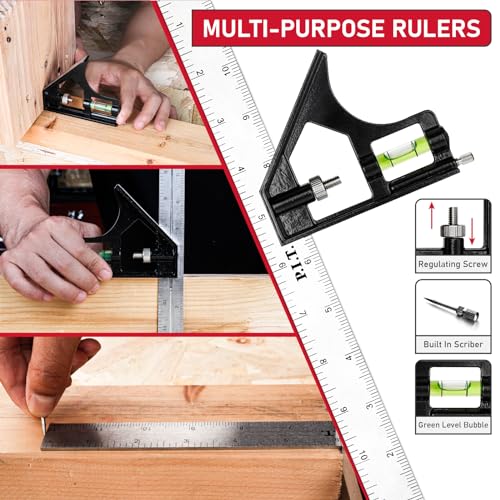 image for P.I.T. 12 Inch Combination Square, Multi-Purpose Square Tool, Heavy Du