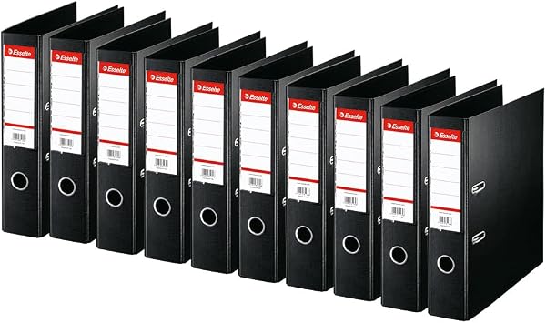 Esselte Standard, Pack of 10 Lever Arch Files, Black, 75 mm Spine, A4, PP, 320250