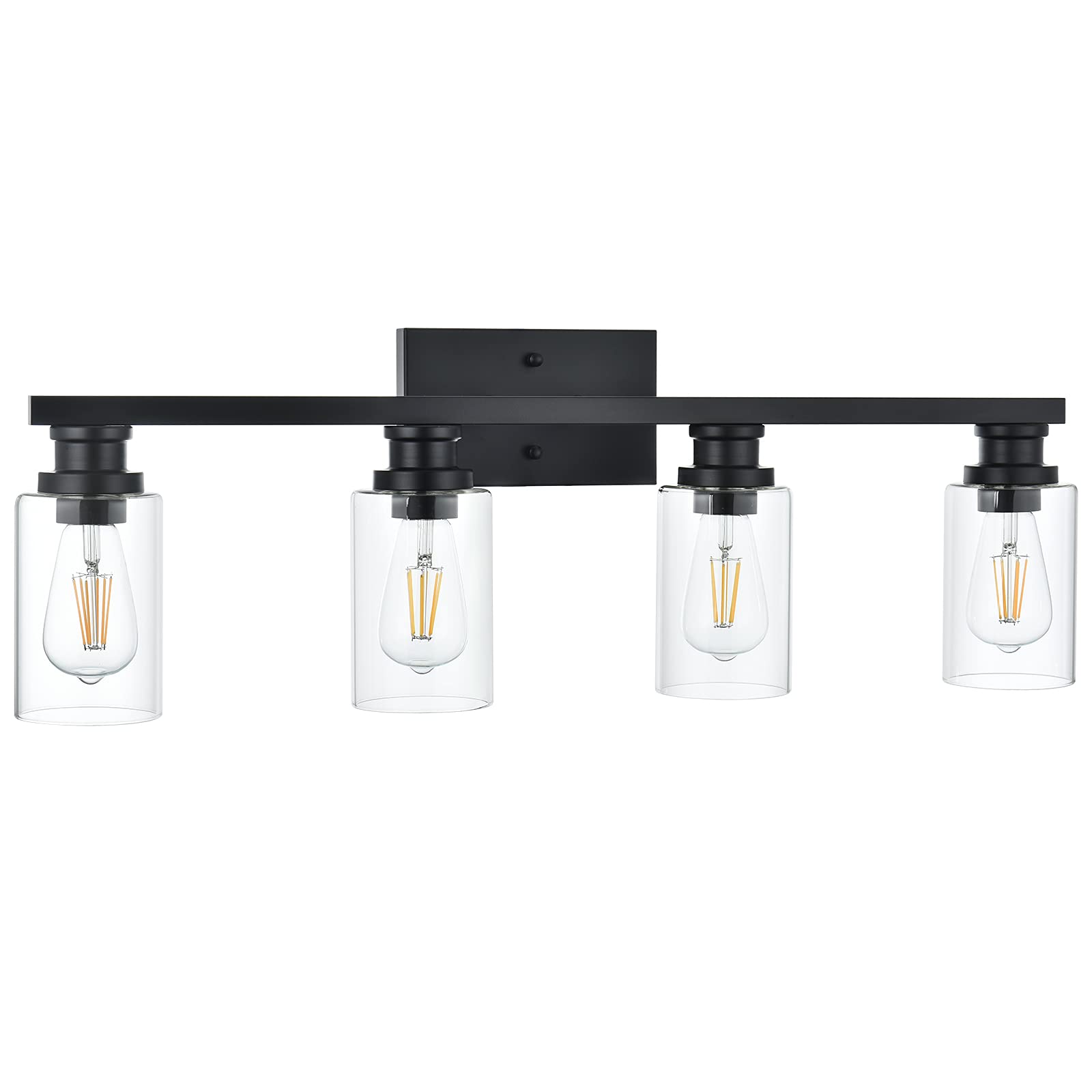 VINLUZIndustrial Indoor 4 Light Bathroom Vanity Light Black Wall Sconces with Clear Glass Shade,Classic Wall Lamp Lighting Fixture for Bathroom, Dressing Table