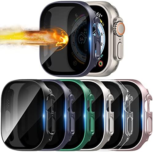 Fvlerz 6 Pack for Apple Watch Ultra 49mm Case with Privacy Screen Protector, Anti-Spy Tempered Glass Face Cover Set, Full Protective Hard PC Bumper Accessories for iWatch 49mm.