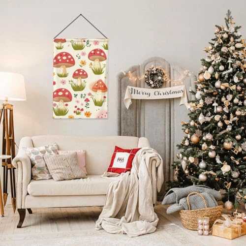 Grand drapeau de jardin double face motif champignon 71x101cm décoration extérieure