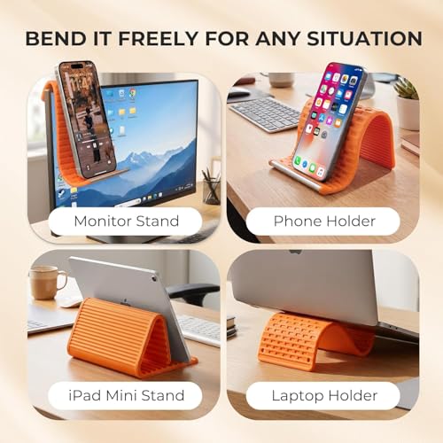Image of Foldable Silicone Phone Stand, Flexible Adjustable Phone Holder for Desk, Portable Anti-Slip Mobile Stand Compatible with iPhone, iPad, Tablet, Laptop for Home, Office, Travel, Gaming