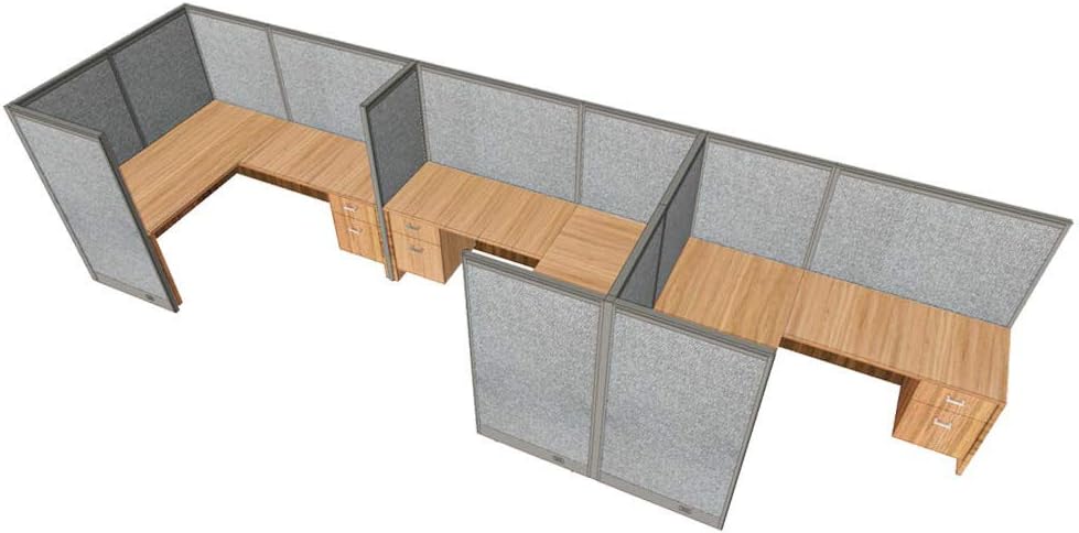 G O F 3 Person Workstation Cubicle (6'D x 18'W x 4'H) / Office Partition, Room Divider (60" H Cubicle with Desk, Walnut)