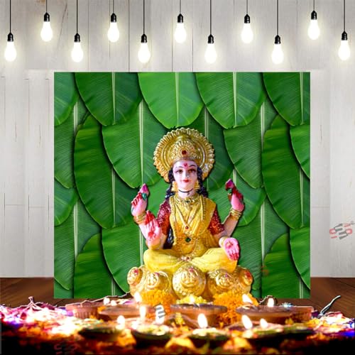 Image of S2S Banana Leaf Backdrop Cloth | for Pooja Decoration Traditional Background Curtain Cloth | 5 Feet Height & 5 Feet Width