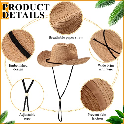 Image of JaGely 15 Pcs Straw Cowboy Hats Wide Brim Summer Hat Women Men Country Accessories for Western Themed Party Concerts Birthday