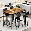 DKLGG Dining Table Set for 4 Modern Bar Table and Chairs Set Kitchen Table with 4 PU Upholstered Backrest Stool Counter Height Table Set for Breakfast Nook Small Space Autique Brown