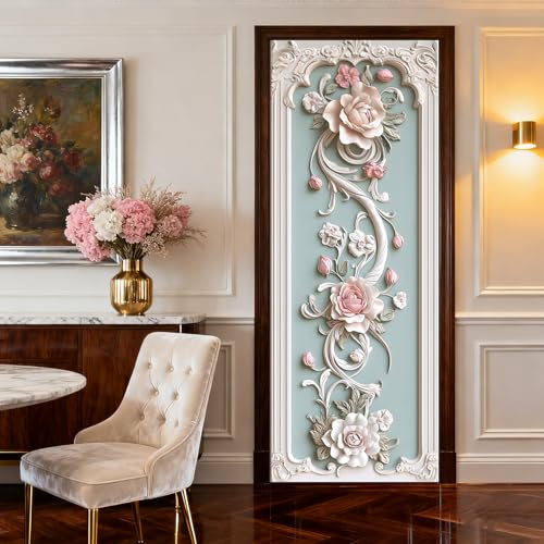 Image of Nuxovilar Floral Scroll Door Stickers Peel Stick PVC 30.3x78.7 in Cover | Door Stickers Wall Decals Peel Stick Cover Vinyl Art Poster Bedroom Living Room Home (Floral Scroll)