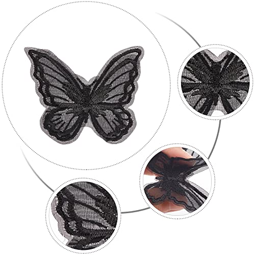 GORGECRAFT 30PCS Butterfly Lace Trim Double Layers Organza Black Butterfly Lace Fabric Sewing Embroidery Applique Patches for DIY Craft Wedding Bride Hair Accessories Dress Curtain - Image 4
