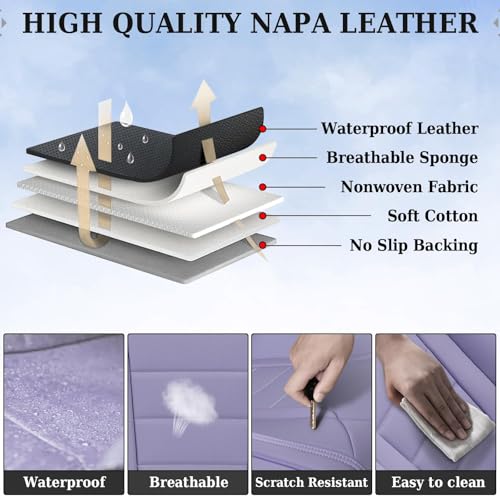 Image of Coverado Car Seat Covers Front, Seat Covers for Cars, Waterproof Car Seat Cushions, 2-Pack Leather Carseat Seat Protectors, Universal Seat Covers Fit for Most Sedans SUV Pick-up Trucks(Purple)