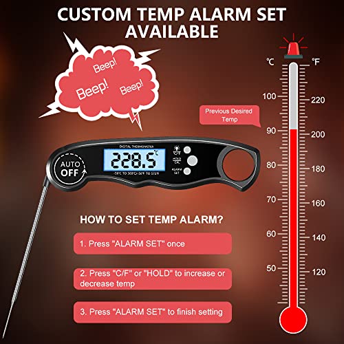 Foto von CIRYCASE Fleischthermometer Digital, Sofort Ablesbares Bratenthermometer Grillthermometer, Externe Sonde mit 2 Lange Sonde & Magnet, Alarmfunktion, Thermometer Laborthermometer für Küche, BBQ, Ofen