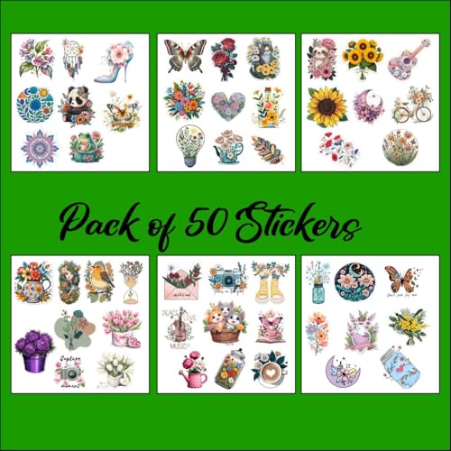 Image of Zesta Aesthetic Stickers for Laptop /Waterproof Anime Decal for Books /Vinyl Sticker for Fridge /Easy to Use Korean Car Sticker Kawaii Cute Stickers (Floral)
