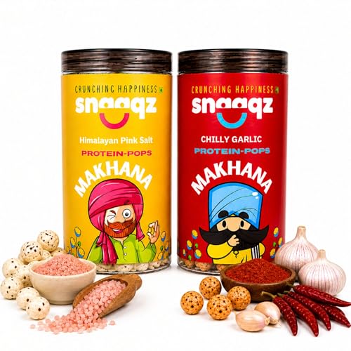 Image of SNAAQZ Roasted Makhana Combo - Chilly Garlic & Himalayan Pink Salt | Spicy & Mild Baked Foxnuts | High Protein | Gluten-Free | Vegan Snack | Tiffin & Travel Friendly | Low Calorie | Healthy Crunch