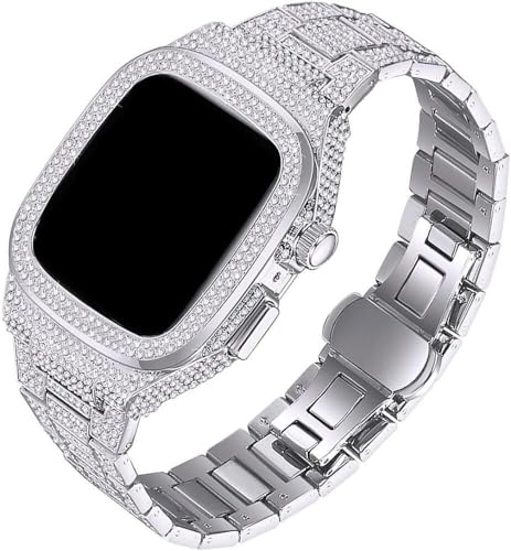 Correa de reloj de negocios de moda para Apple Watch 8 7 6 5 SE con caja de diamantes