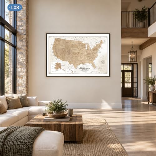 Image of IPIC Personalized Vintage Framed USA Map Pin Board, Image Size 42x28 in