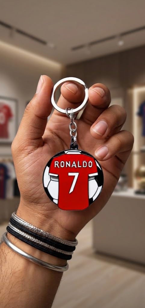 CR7#7 Football Spinner Keychain, Premium Metal Keyring for Car, Bike and Bags, Red, Ronaldo Fan Collectible-image-33