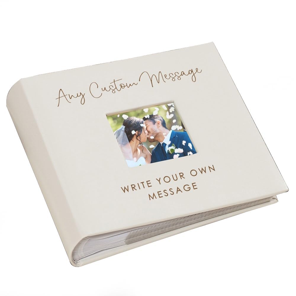 Small Personalized Custom Message Photo Album Cream Leatherette Holds 100 Photos Custom Gift