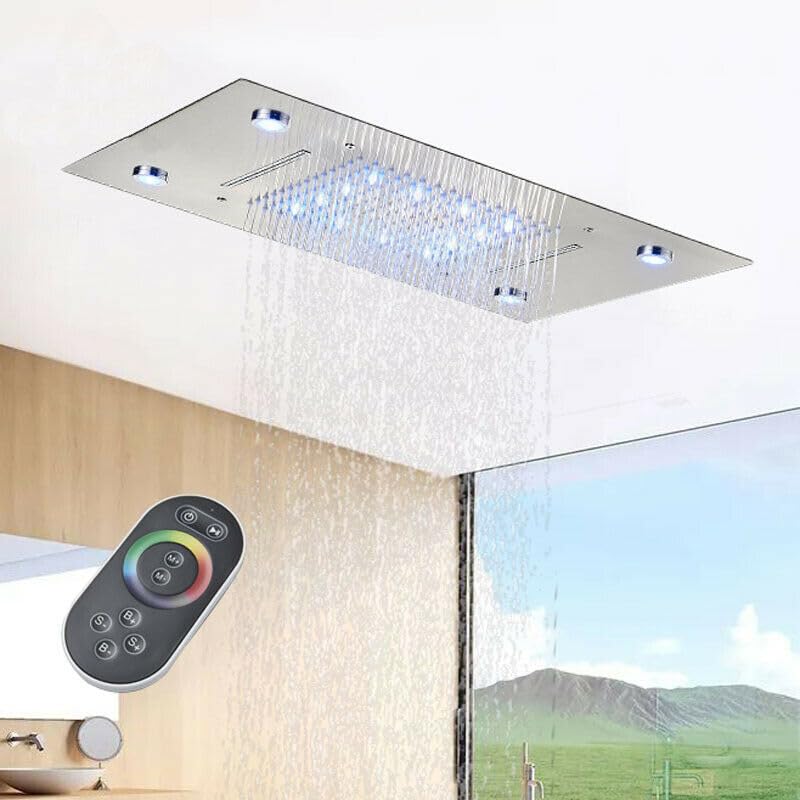 20 X 14 Inch Rain Shower Head,Luxury Led Shower Head Brushed Ceiling Mount Rainfall Waterfall Showerhead Full Body Shower Head For Bathroom