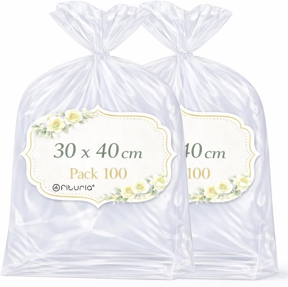Ofituria Cellophane Bags Clear 30 x 40 cm Large Format for Boxes, Clothes & Books - Extra Space for Gift Wrapping, as Transparent Bags for Packaging, 2 Packs (200 Bags)