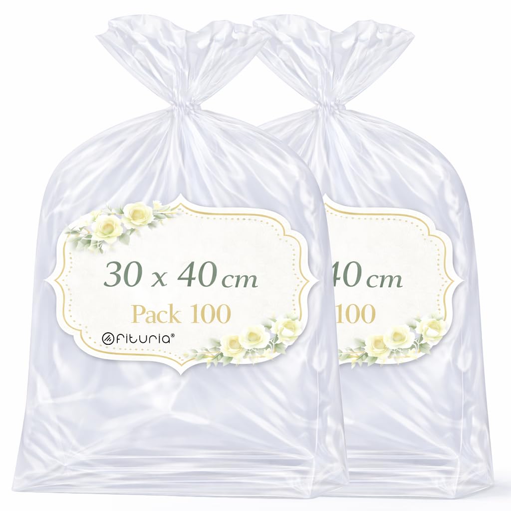 Ofituria Cellophanbeutel Transparent 30 x 40 cm Großformat für Boxen, Kleidung & Bücher – Extra Platz Für Geschenkverpackung, Als Transparente Tüten Zum Verpacken, 2 Packs (200 Beutel)