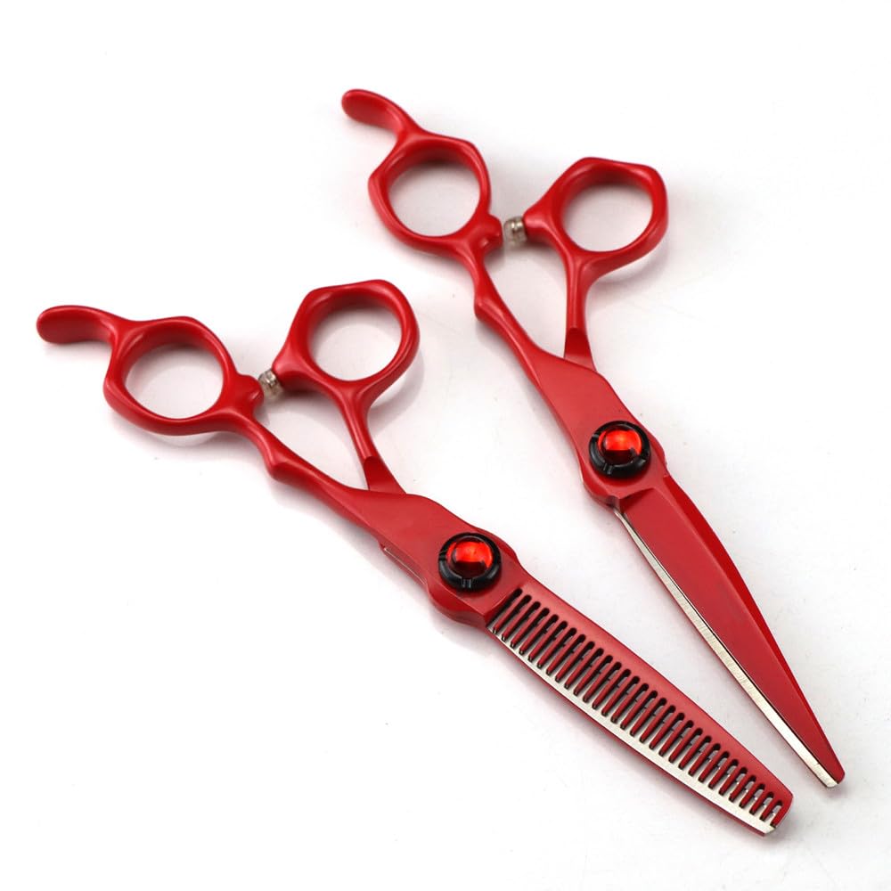 Gzslkscd Set Hair Cutting Scissors, 6Inch Professional 440C Steel Scissor Red Hair Scissors Haircut Thinning Barber Cutting Shears Hairdressing Scissors (Color : Thinning Scissor) ( B)