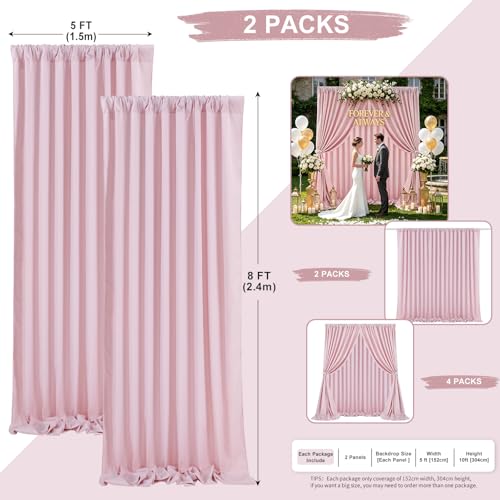 Image of Dusty Rose Polyester Backdrop Curtains 2 Panels 5ft x 8ft Photo Shoot Background Drapes for Wedding Party Bridal Shower Engagement Decorations