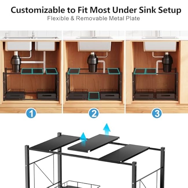 iSPECLE Under Bathroom Sink Organizer - 2 Tier Expandable Under Sink Organizer Add Extra Space and Easy Access, Under Sink Shelf for 22 to 32 Wide Sink Cabinet, Not Include Basket