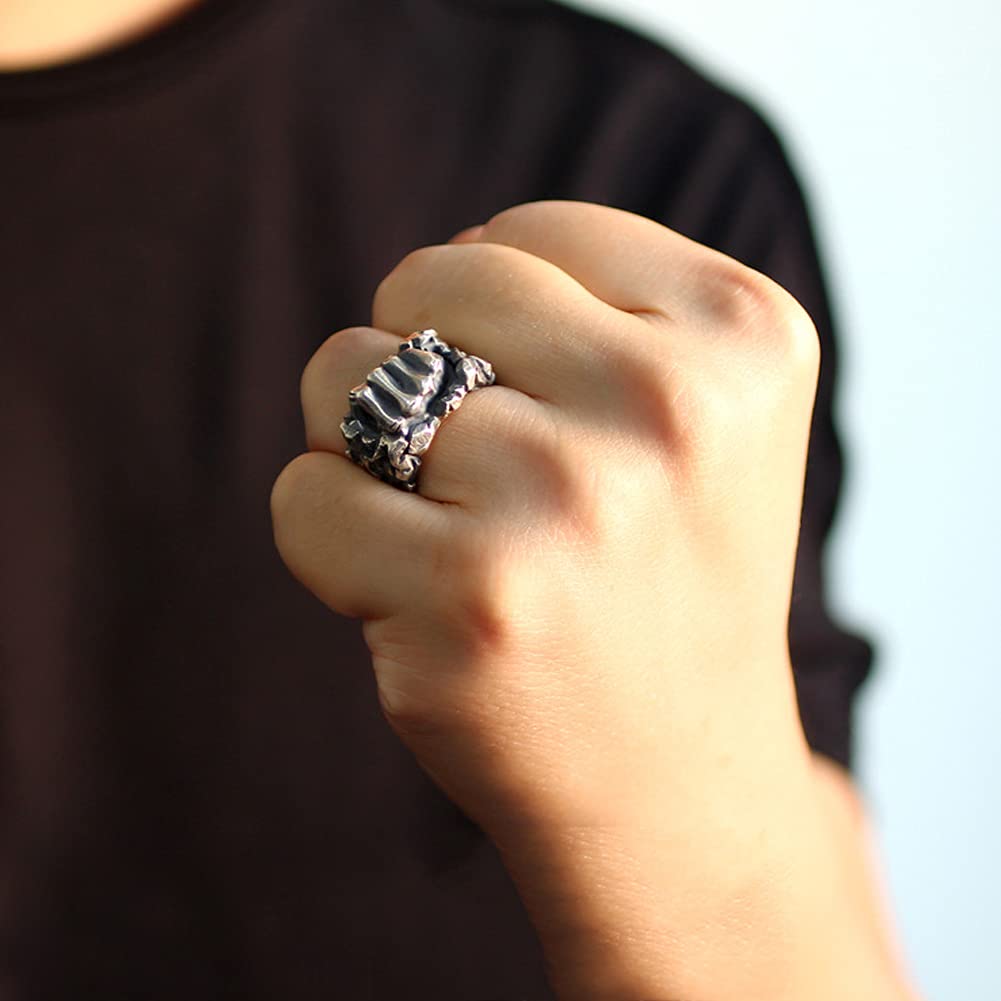 YABEME Herren 925 Sterling Silber Faustring, Vintage Solid Heavy Duty Personalisierte Boxhalle Sportliebhaber Schmuck Geschenk